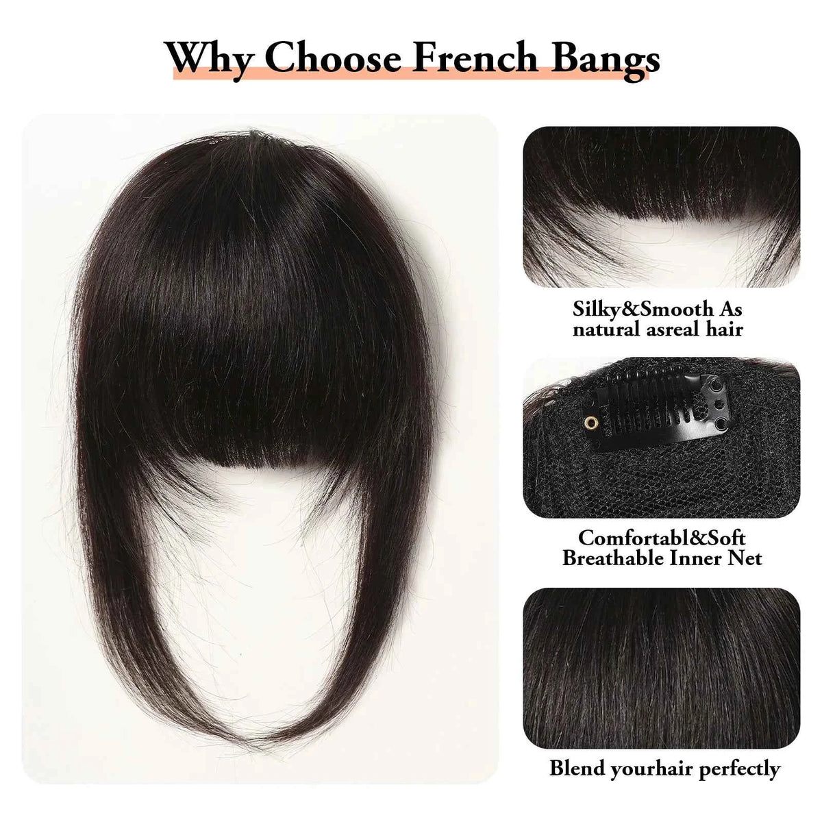 Clip-In Human Hair Bangs Blunt Cut Fringe Extension