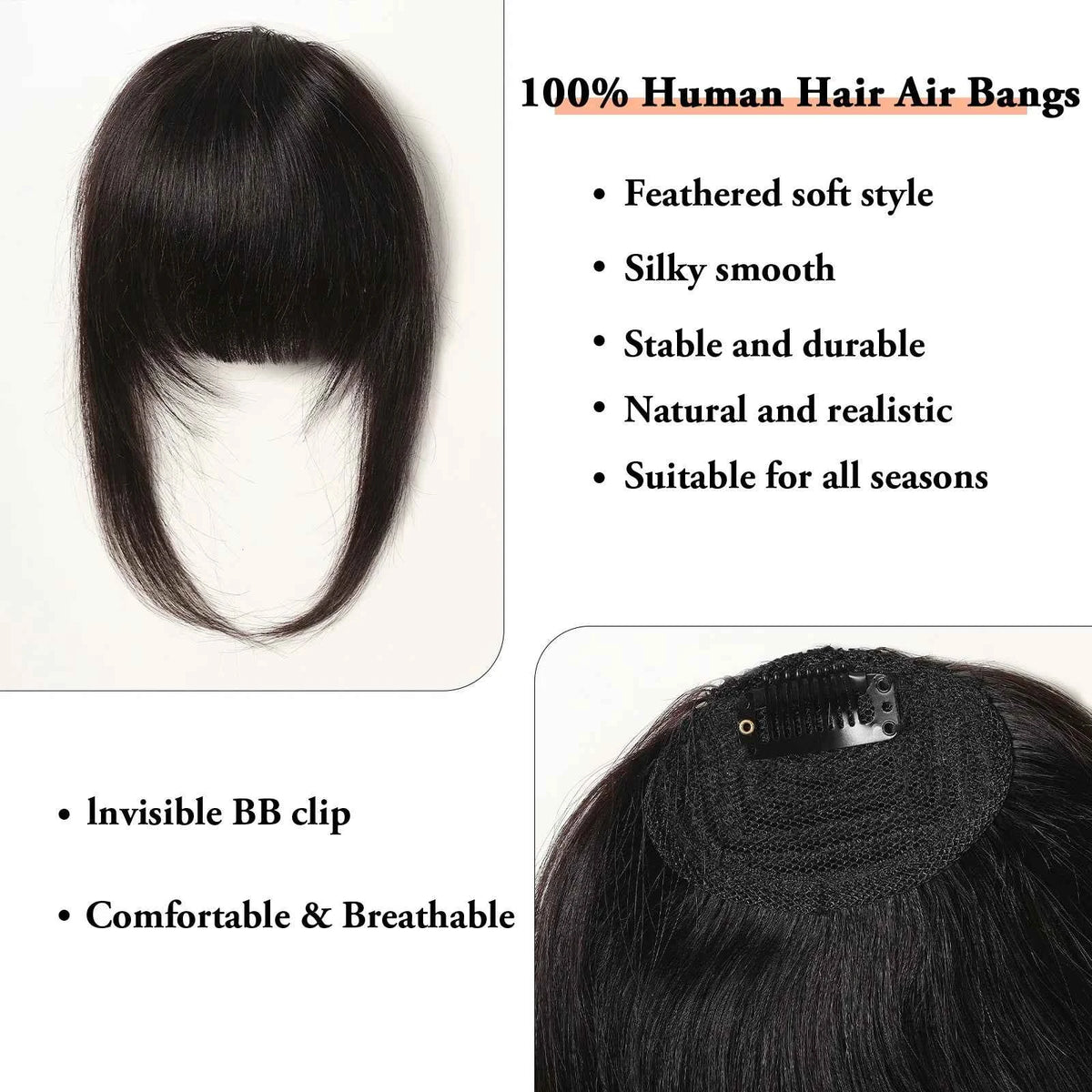 Clip-In Human Hair Bangs Blunt Cut Fringe Extension