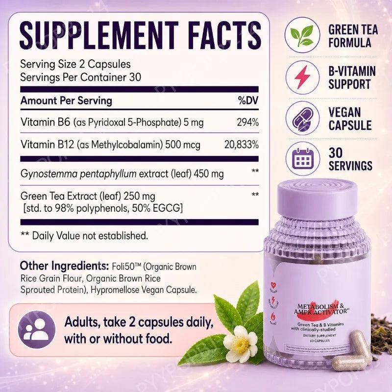 Vitamin B Complex & Gynostemma Extract (60 Vegan Caps)