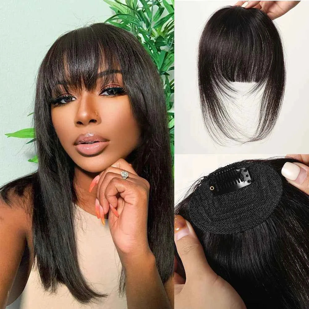 Clip-In Human Hair Bangs Blunt Cut Fringe Extension