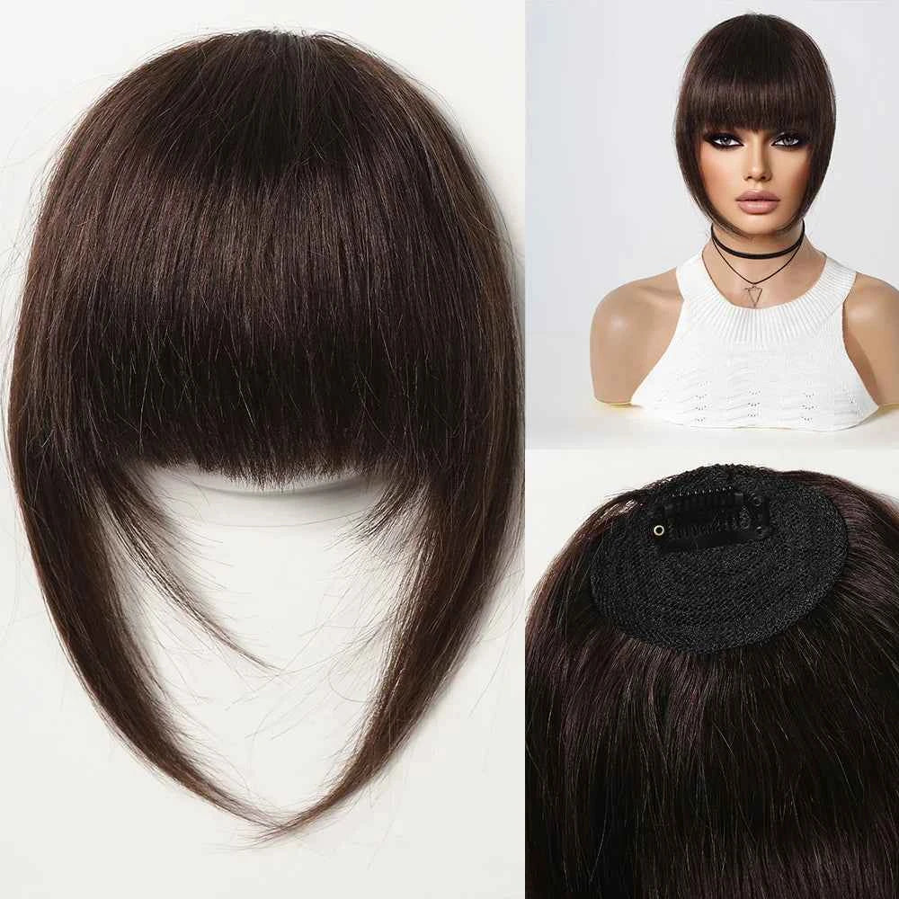 Clip-In Human Hair Bangs Blunt Cut Fringe Extension