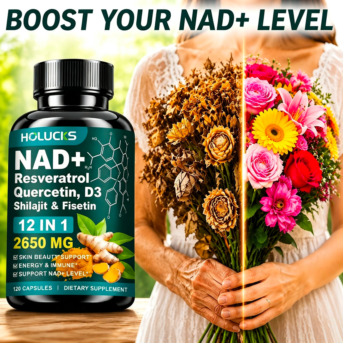 NAD+ & Resveratrol Anti-Aging Supplement Capsules